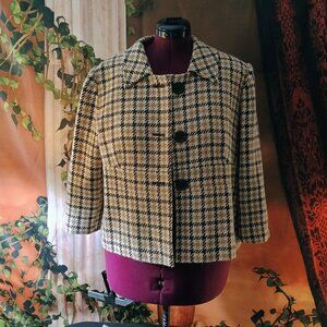 EUC: Briggs New York Sze 18 Brown & Tan Wool Houndstooth Swing Blazer Jacket
